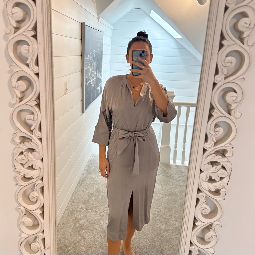 COS Gray Satin Midi Dress With Belt